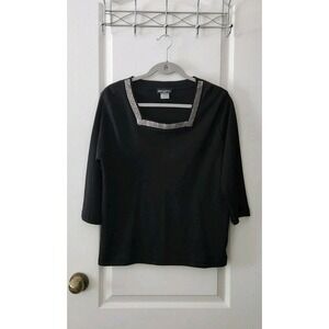 Get Lucky U.S.A. Womens Blouse Square Neck adorned with rhinestone 3/4 Sleeve  M